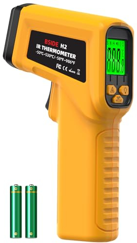 BSIDE H2 Digital Infrarot Thermometer Pistole -58℉~986℉(-50℃~530℃) 12:1 Grillthermometer Kontaktlos Laser Temperaturpistole mit Einstellbarem Emissionsgrad für Kochen Pizzaofen Grill Automotive HVAC