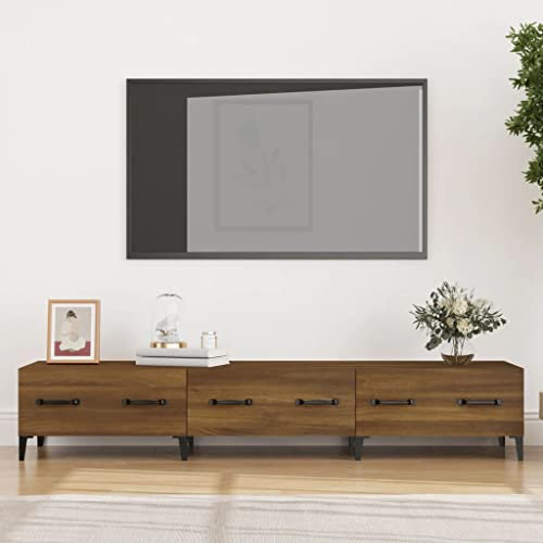 Homvdxl Triple Wide TV Cabinet Unit, 150cm TV Stand Cabinet with 3 Drawers & Metal Legs, Low TV Entertainment Center Console Table for Living Room Bedroom - Brown Oak
