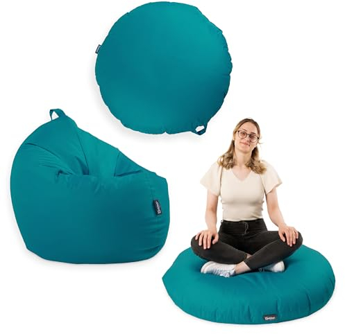 BuBiBag Premium 2-in-1 Sitzsack mit Füllung für Kinder & Erwachsene | Outdoor & Indoor | Sitzkissen Bodenkissen | Spielen & Entspannen | Wasser- und schmutzabweisend (Petrol, 125 cm)