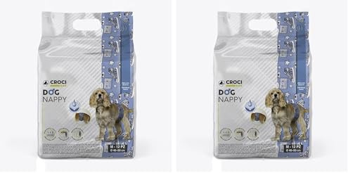 Croci Dog Nappy Pop - Fascia Assorbente per cani maschi, taglia M - Ø 40-50 cm, Mutanda pannolino igienico pipi cane, Antiodore, Usa e getta, Chiusura adesiva regolabile, 12 pz (Confezione da 2)