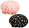 2 gorros de ducha de doble capa para mujer, impermeables, con banda elástica, reutilizables, adecuados para baños y spas (rosa, negro)