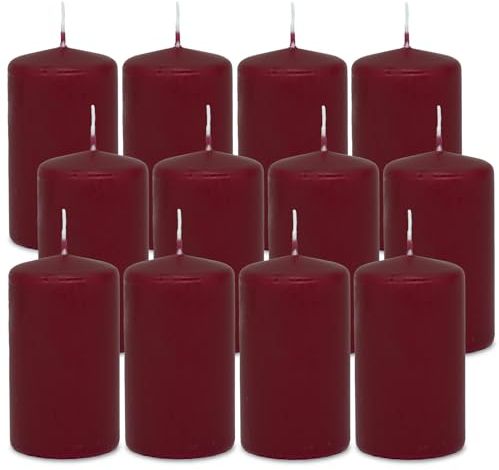 DecoLite 12er Pack Stumpenkerzen 100/60mm - Selbstverlöschend, Safe Candle, RAL Zertifiziert, 36 Stunden Brenndauer - 100% Made in Germany by Wenzel Kerzen (altrot)
