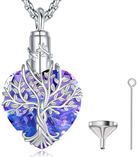EUDORA Harmony Ball Lebensbaum mit Herz 5A Zirkonia Asche Urnen Kette für Damen Sterling Silber 925,Einäscherung Schmuck Memorial Urn die Asche, Andenken Beerdigung Medaillon Anhänger,20 Zoll