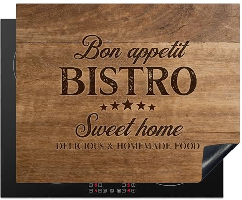 KitchenYeah© Induction Hob Protector Mat 20.5x25.6 / 65x52 cm Stove Cap Top Cover Kitchen Cooker Covers for Electric Hobs Vinyl Quote - Bistro - Bon Appetit - Sweet Home - Wood Texture