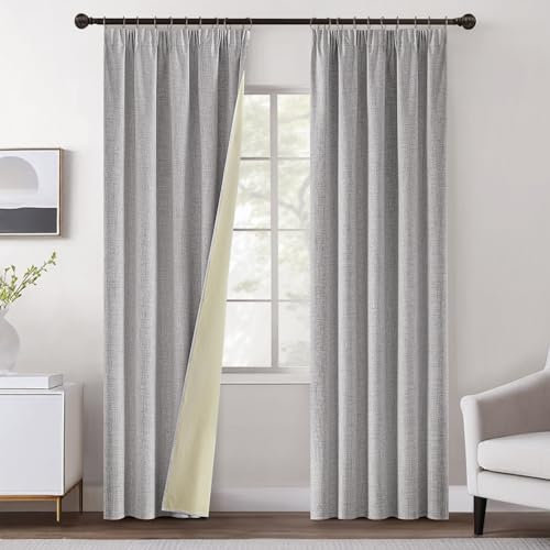 MIULEE Verdunklungsvorhänge Kräuselband Gardinen Leinenoptik Vorhang Blickdicht Thermovorhang Kälteschutz Vorhänge Wohnzimmer Schlafzimmer Wärmeisolierend 2er Set 245x140 cm Hell Grau