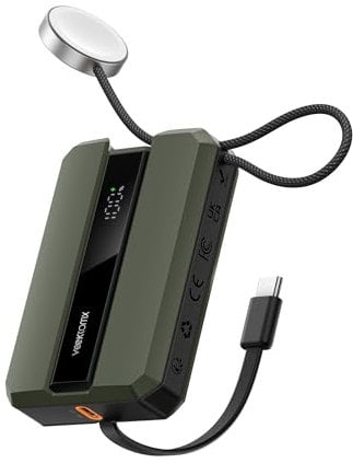 VEEKTOMX PD 30W Power Bank Fast Charging, 10000mAh Small Portable Charger, Travel Essentials with Built-in USB C Cable, Charging Bank for iWatch, Powerbank for iPhone 15/Sumsang/Pixel, etc