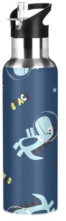 Ksajwzf Bouteille d'eau isotherme en acier inoxydable pour enfants avec couvercle à paille - Bouteille d'eau en forme de dinosaure - Bouteille isotherme étanche pour vélo, course à pied, marche en
