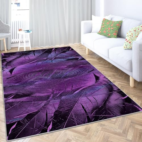 Wohnzimmerteppich Violette Feder 160x230 cm Shaggy Teppich Flauschig Weich Groß Teppiche für Wohnzimmer Schlafzimmer Flur Outdoor rutschfest Teppiche Pflegeleicht