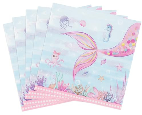 WERNNSAI Meerjungfrau Party Serviettenzubehör – 50 Stück Einweg Meerjungfrau Geburtstags Papierservietten Ozean Meerjungfrau Party Dekoration Dessert Servietten für Mädchen