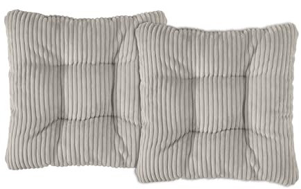 XDREAM Interior 2er Set Stuhlkissen grau Kord | Bequemes Sitzkissen für Küchen, Esszimmer und Gartenstühle | Öko-Tex Zertifiziert | produziert nach deutschem Qualitätsstandard | 38 x 38 x 6 cm