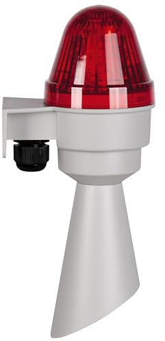 Compro Elektronische Kleinhupe mit Trichter mit roter LED-Signalleuchte (230 V AC, leistungsstark, Dauerton/Pulston, IP65, Lautstärkeregelung, kompakte Bauweise, hohe Lautstärke, langlebig) grau