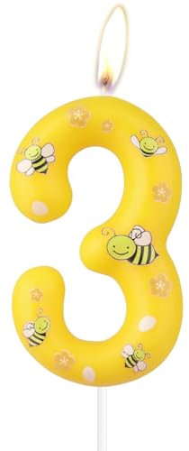 mciskin Honeybee 3rd Birthday Candles, Bee Cake Decorations,Yellow Number 3 Candle for Cake,Girls Boys 3rd Birthday Decorations,Cartoon Bee Candles Cupcake Topper for Honeybee Themed Party Supplies