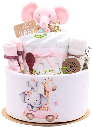 Trend Mama® Windeltorte | Elefant | Rosa | 27 Stück | Größe 4-8 kg