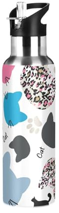 Sevdomey Borraccia a forma di gatto con coperchio con cannuccia, 590 ml, in acciaio inox, isolamento sottovuoto, per sport, ciclismo, escursionismo, palestra, scuola a casa