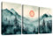 3Pcs Grüner Wald Sonnenaufgang Mit Rahmen Leinwand Bilder Abstrakte Neblige Berge Landschaft Bild auf Leinwand Malerei Wandbilder Wohnzimmer Schlafzimmer Badezimmer Wanddeko 150x70cm (20x28x3)