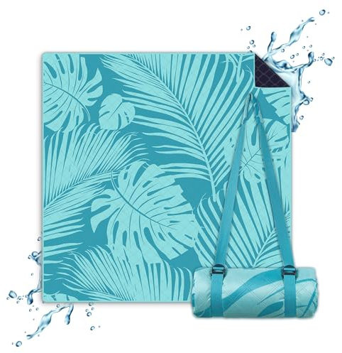 NAYA STUDIOS® Picknickdecken (Palm Leaves) - extra große Picknickdecke 200x200 cm - waschbare Campingdecke - Stranddecke XXL - Picknickdecke wasserabweisend - Decke Outdoor - Strandmatte gepolstert
