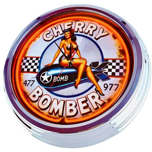 US-Way.de Cherry Bomber WallClock Deko-Clock – 44 cm Durchmesser, Deko-Wanduhr ohne Tickgeräusche und gut lesbares Display, USA 50er-Jahre-Stil Neon-Uhr für Küche, Wohnzimmer, Büro (Orange)