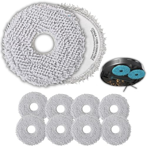 Pack 8 Mopas Giratorias | Recambio Compatible con Cecotec Conga 11090 Spin Revolution, Conga 13090 y Conga 20090 | Repuesto Duradero y Eficiente para Limpieza Profunda