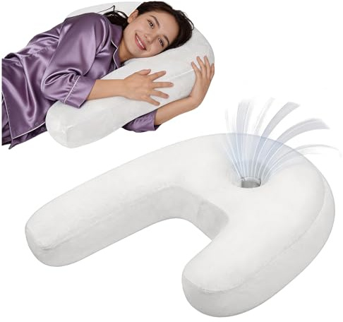 Nockovi Ohrlochkissen - Seitenschläfer-Körperkissen mit Ohrloch zur Schmerzlinderung, J-Form, Ergonomische Unterstützung, 50x66 cm (Weiß)