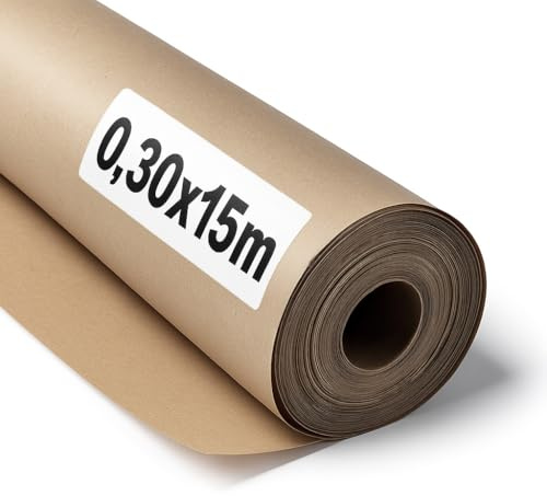 OFITURIA Naturbraunes Kraftpapier 70 g/m² – Rolle 0,30×15 m – 1 Rolle – Recyclingpapier für Verpackungen, Basteln und Dekoration – Reißfest – Geeignet für Acryl- und Ölfarben