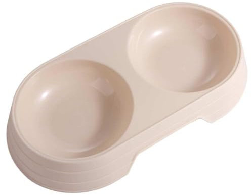 Gamelle d'eau et de nourriture pour chat - Double gamelle en plastique - Gamelle pour chat de petite et moyenne taille - Pour les voyages en plein air - Pour manger et boire (beige)