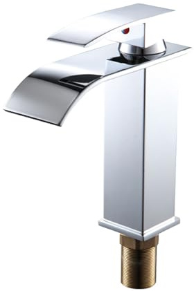 ‎posionks Wasserhahn Bad Silber Wasserfall Waschbecken Einhandmischer Armatur Armatur Waschbecken mit Auslauf Höhe 205mm Wasserhahn für Garten Küche