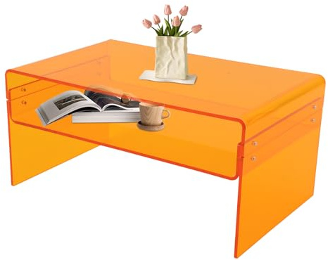 Fyssnn Acryl Beistelltisch Couchtisch 2-stufig, 40kg Tragkraft, 10mm stark - Moderner Wohnzimmertisch Schlafzimmer Tisch für Wohnung, Büro, Café (Pink, Grün, Orange) (Orange)