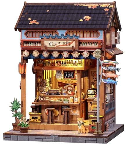 Fsolis Book Nook Japan, Booknook Bausatz Erwachsene, 3D-Holzpuzzles Buchecke, DIY-Miniaturhaus-Set, Puppenhaus, Bücherregal, Dekoration, Schreibtisch-Ornament (Choshi no Shitamachi)