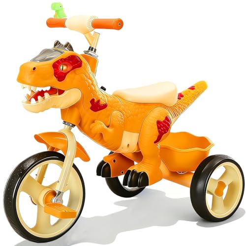 NMM Dinosaurier Dreirad, Dreirad ab 2 Jahre, Dinosaurier Spielzeug mit Musik, Lichtern und Hupe, Spielzeug ab 2 Jahre, Kinderfahrrad, Laufrad ab 2, 3, 4, 5, 6 Jahre