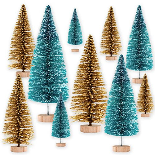 10 unidades de mini árboles de Navidad artificiales de pino en miniatura, con base de madera, abeto artificial para Navidad, fiestas, decoración de mesa, escaparate