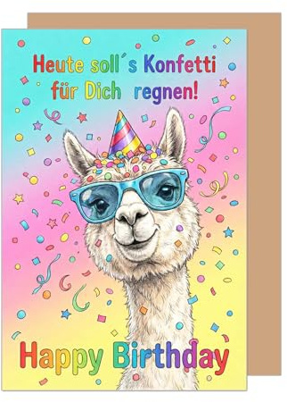 Edition Seidel Premium Glückwunschkarte zum Geburtstag mit Umschlag. Grußkarte Karte Geburtstagskarte Spruch Lama Sonnenbrille Konfetti Tier lustig bunt Humor (G3847 SW026)