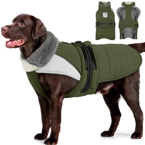 MIGOHI Bequemer großer Hundemantel – wasserdichter Hundemantel mit reflektierenden Streifen, winddicht, XXL-Hundejacke mit warmem Rollkragen, Schneemäntel für große Hunde, Labrador Golden Retriever