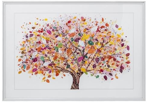 DRW Tableau sur Toile avec Arbre en Jaune, Rouge et Orange 72,5 x 102,5 x 3,3 cm
