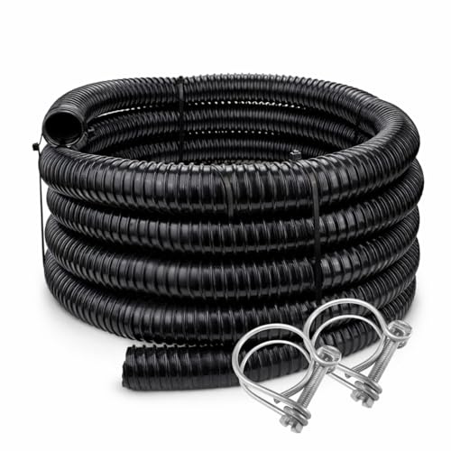 Waste Water 32mm Corrugated Hose Flexible Water Hose Pond with Double Wire Clips - Caravan Motorhome Garden Filter Pump Marine (12 Metres)