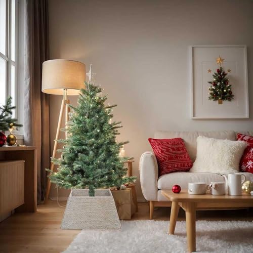 LoogCape Collare per albero di Natale, bianco, 70 x 70 x 28 cm, giacinto d'acqua per interni ed esterni, copertura decorativa per albero di Natale, protegge il tronco in modo elegante