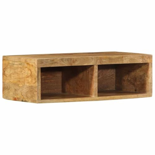 Ordellia Meuble Support TV Mural en Bois Massif de manguier Brut 60x30x19 cm, avec Espace de Rangement, Fixation sécurisée, idéal pour Salon, Chambre ou Bureau, Robuste