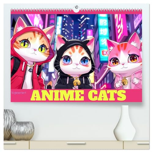 Anime Cats (hochwertiger Premium Wandkalender 2026 DIN A2 quer), Kunstdruck in Hochglanz: Coole Katzen im beliebten Zeichenstil - KI generiert (CALVENDO Tiere)