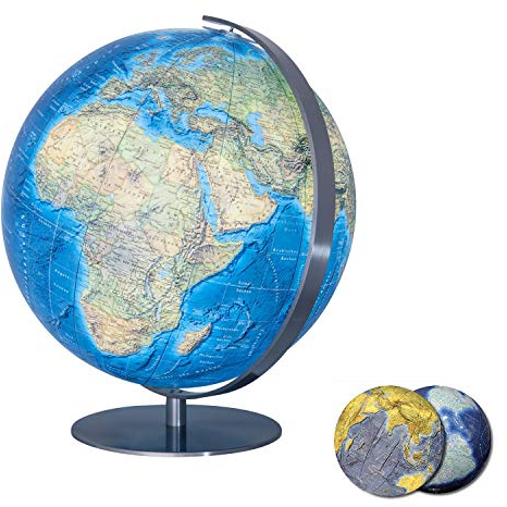 Columbus Globus Duo Azzurro 245181 Leuchtglobus, 510 mm, Chrom Meridian und Fuß, azurblaues Meer