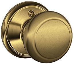 SCHLAGE Andover Bed/Bath Privacy Door Knob with Lock, Antique Brass