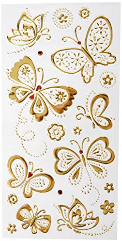 Papermania PMA8241106 Edelstein Schmetterlinge Aufkleber, Gold