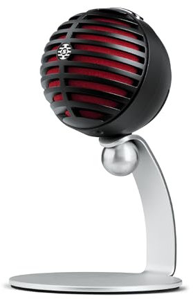 Shure MV5-B-LTG – Digitales Kondensatormikrofon für hochwertige Audioaufnahmen mit USB- und Lightninganschluss für PC, Mac, iOS- und Android-Geräte – Schwarz/Rot