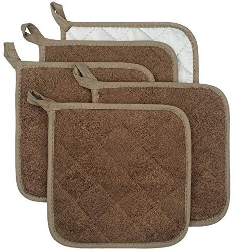 Lifaith 100% Cotton Kitchen Everyday Basic Terry Pot holder Heat Resistant Coaster Potholder for Cooking and Baking Set of 5 Brown
