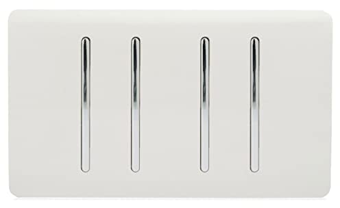 Trendi 4 Gang 2 way 240V Screwless Raised Front Twin Plate Plastic Artistic Modern Glossy 10 Amp Chrome Rocker Quad Electrical Wall Light Switch Ice White - ART-SS44WH