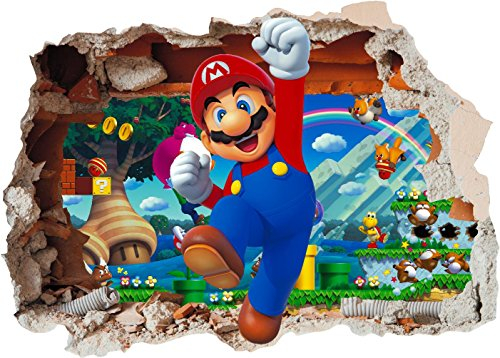 Vinyl-Aufkleber, Motiv: Super Mario Brothers Loch in Wand, 3-3D-gedruckt, für Kinderzimmer (klein A4)