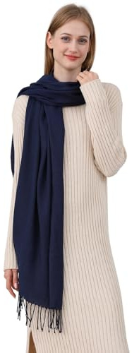 Best World 4 Yu Womens Winter Shawls Warm Casual Scarf Solid Pashmina Tassel Style Stoles for Wedding Party(Navy Blue)