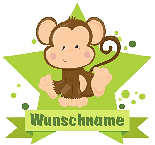 Samunshi® Affe Wandtattoo Türschild mit Name personalisierbar Kinderzimmer Türaufkleber Baby Wandaufkleber - 25x22cm mehrfarbig