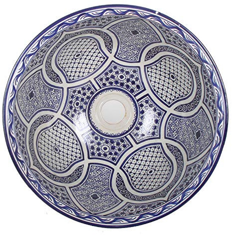 CasaMoro Mediterranes Keramik-Waschbecken Fes95 rund Ø 40 cm bunt Höhe 18 cm Handmade Waschschale | Marokkanische Handwaschbecken Aufsatzwaschbecken für Bad Waschtisch Gäste-WC | WB40305