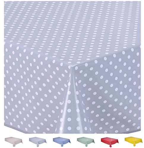 Home Direct Rectangular Oilcloth PVC Wipe Clean Tablecloth 140cm x 180cm 55x70 Small Polka Dot Light Grey