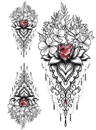 Faux tatouage HB433X - Motif fleurs et cœur