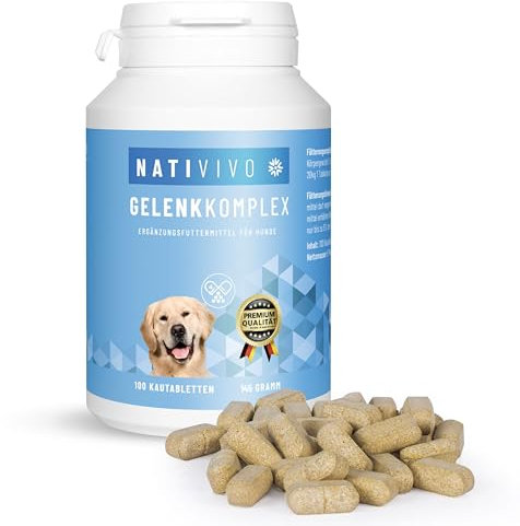 NatiVivo Hunde Gelenktabletten Grünlippmuschel Gelenkkomplex Vital Rezeptur mit Weihrauch, Teufelskralle & MSM. Unterstützt Gelenke & Beweglichkeit, hohe Akzeptanz. Made in Germany!